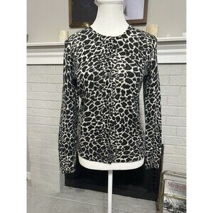 Peck & Peck Animal Button Front Cardigan Sweater Womens S Leopard Cashmere Cozy